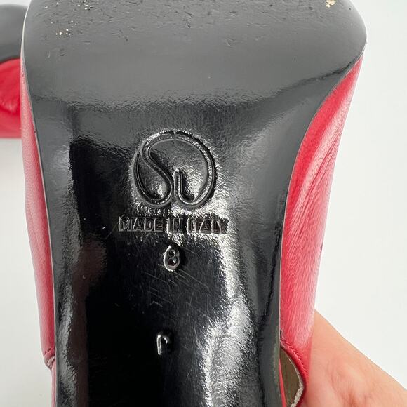 St. John Italy Red White Leather Slingback Heels Shoes Size 8 with Box dust bag - Picture 9 of 10